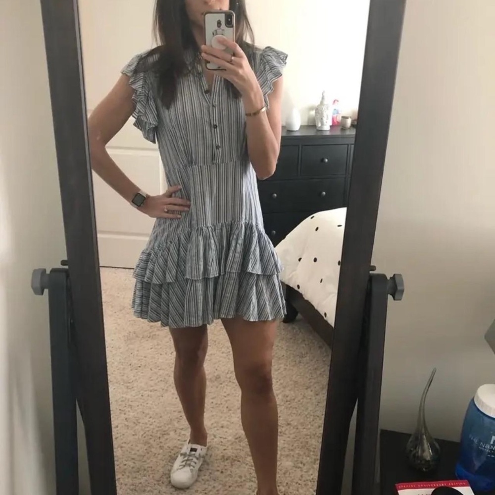 Rebecca Taylor Blue Ruffle Stripe Dress – Size 2 💙